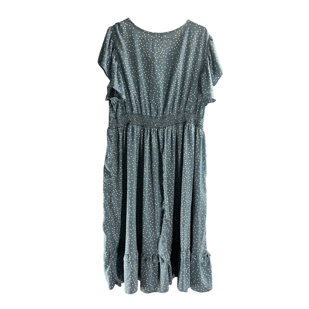 Shein Curve Blue Polka Dot Flutter Sleeve Smocked Waist Ruffle Midi Dress 4XL - Picture 5 of 5